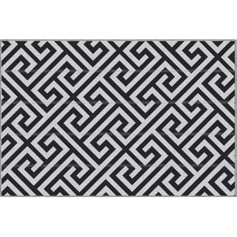 Tapis d'extérieur réversible noir et blanc 121 x 182 cm bord anti-effilochage
