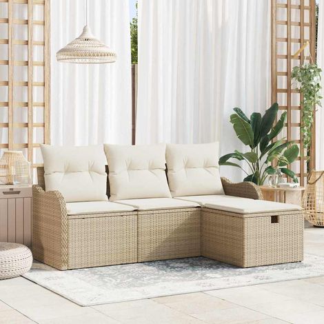 Set Divano da Giardino 4 pcs Beige e Crema polyrattan vidaXL (1/5)