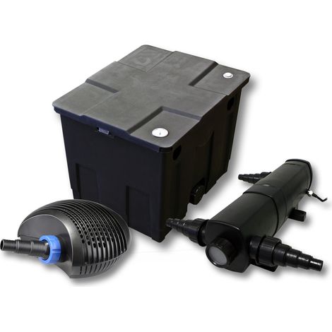 SunSun Komplettset: CBF-350 Teichfilter bis 12000 L Teichfilteranlage als Durchlauffilter, CTF-6000 SuperECO Teichpumpe 6000l/h 40W, CUV-218 Teichklärer UVC Klärer mit 18W