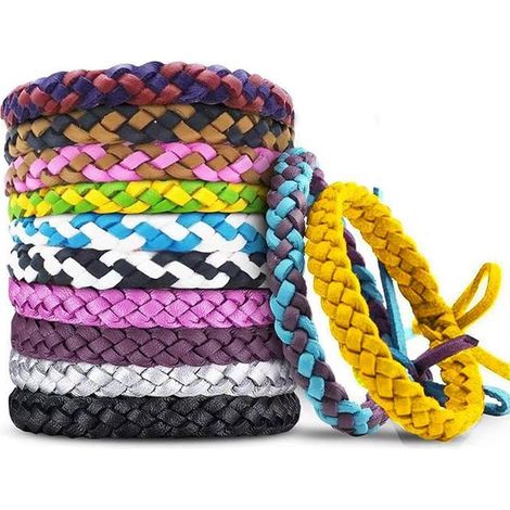 Bracelets anti-moustiques - Lot de 12 bracelets anti-moustiques - Bracelets en cuir PU emballés individuellement - Conviennent aux enfants et aux adultes - Camping - Pêche - Voyages (1/5)