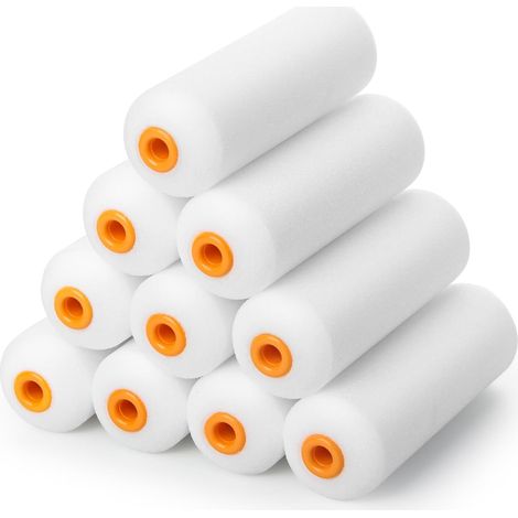 Lot de 10 mini rouleaux de peinture en mousse de 10,2 cm avec extrémités recouvertes de mousse, petits rouleaux de peinture de 10,2 cm pour peindre les murs, armoires, coins, armoires, portes (1/5)