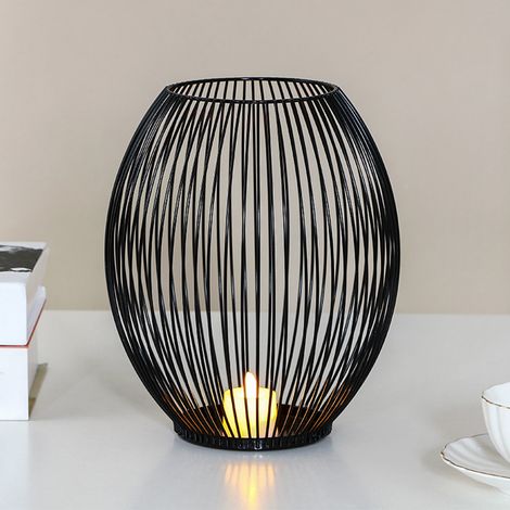 porte bougie cage métal Noir - Bougeoir cage fer moderne décor romantique pour tables noël mariage foyer décoration intérieure cadeau élégant cadeau élégant modèle L (1/5)