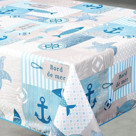 Nappe anti-tâche rectangulaire motif marin Bleu 145x240 cm