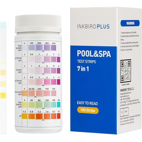 100PCS Bandelettes Papier Test Piscine 7 en 1 pour tests pH chimiques de l'eau, kit de test de l'eau pour bain à remous, spa