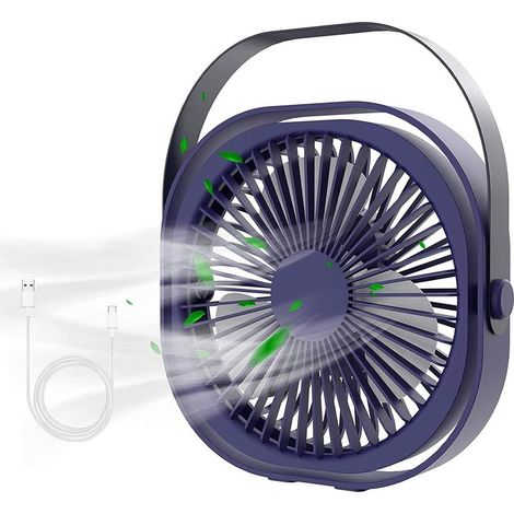 Ventilateur USB portable de bureau, ventilateur silencieux 360° rotatif, 3 vitesses réglables, ventilateur compact pour maison, bureau, chambre, voyage, usage quotidien (1/5)
