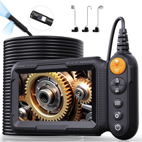 Caméra Endoscopique Double Objectif, Hopefox 1080P HD Ecran IPS 5 Pouces Endoscope Camera avec 8+1 Lumières LED, Caméra Inspection Canalisation, IP67 étanche, Câble Semi-Rigide de 10M (1/5)