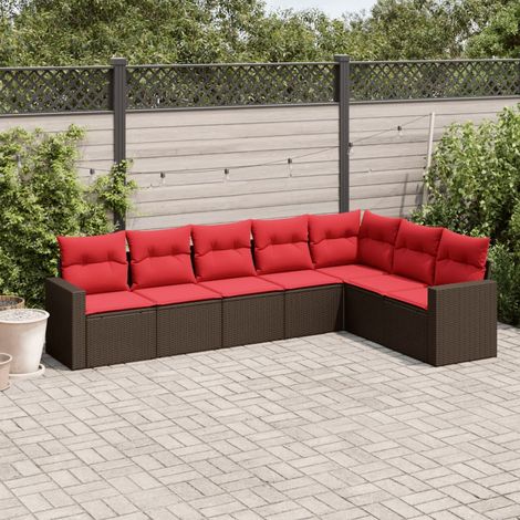 7-tlg. Garten-Sofagarnitur mit Kissen Braun Poly Rattan - Gartensofas - Outdoor Möbel - Gartenmöbelset - Lounge Set - Rattan Sofa - Home & Living (1/3)