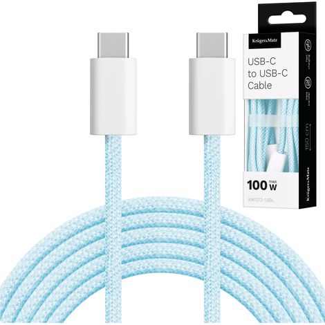 Cable USB tipo C básico Kruger&Matz azul, 100 W, 1,5 m (1/5)