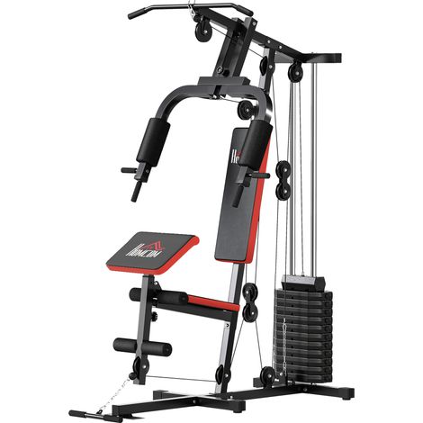 Power Tower Stazione Fitness 135x103x210cm Pesi 65kg Telaio in Acciaio Nero Rosso (1/5)