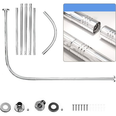 Tringle à rideau de douche télescopique courbée en acier inoxydable, support de séparation, perçage, tringle à rideau d'épissure, 192-222cm (argent) (1/5)