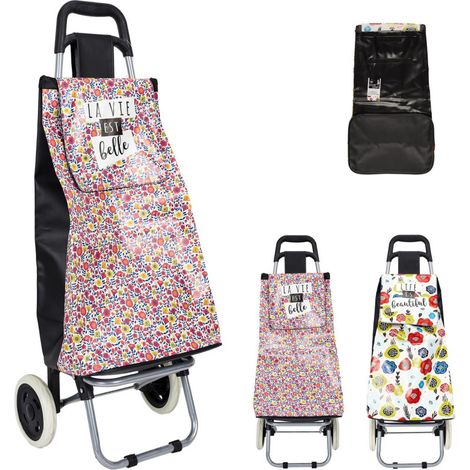 Ac-Deco – Chariot de courses 2 roues en PVC multicolore – Hauteur 92cm – Pochette arrière – Pour courses en milieu urbain
