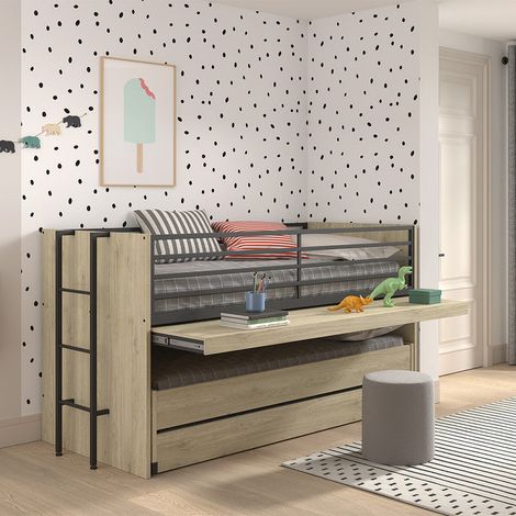 Cama de media altura 90x200 con somier y cajones Vipack Sam Madera (1/4)