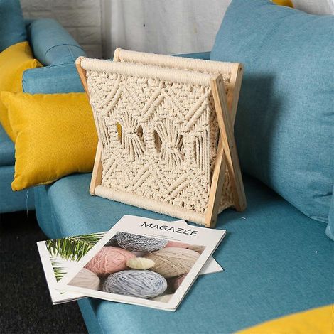 Panier de rangement tressé en coton nordique style bohème macramé porte-revues pliable étagère de bureau (1/4)