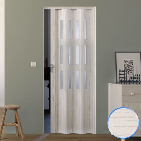 Puerta plegable de interior de pvc 88,5x214 cm mod. Luciana Vetro color pino blanqueado con vidrio satinado