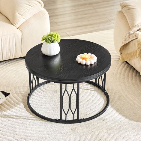 Table basse ronde noire en MDF et métal, 70 x 40,5 cm (1/5)