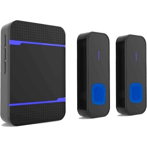 Kit de sonnette sans fil étanche IP55 N15K-B avec 2 émetteurs et 5 récepteurs, et 55 mélodies.-AquaForge