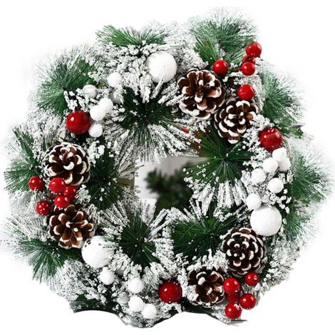 Guirlande De Noël Artificielle - 30 Cm - Branches Givrées Avec Pommes De Pin Et Baies - Décoration Intérieure Et Extérieure - 1 Pièce (1/5)