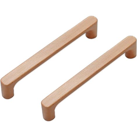 Lot de 2 Poignée Meuble en Bois de Hêtre Massif Couleur Bois Original Style Simple et Moderne pour Armoire Porte Troir Commode (160MM) (1/5)