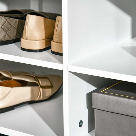 Patère murale miroir + étagère à chaussures, 4 patères en bois, 80x40x170 cm, blanc.