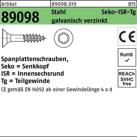 Vis pour panneaux d'aggloméré R 89098 SEKO ISR TG 5x60/36-T25 Acier galv. 500p.