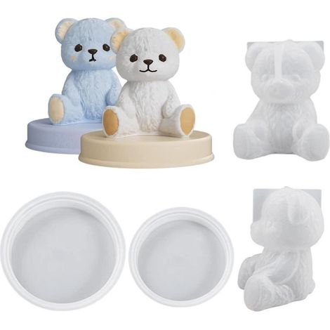 4er Set 3D Bären Silikonform für Kerzen, Seife, Harz, Eiswürfel