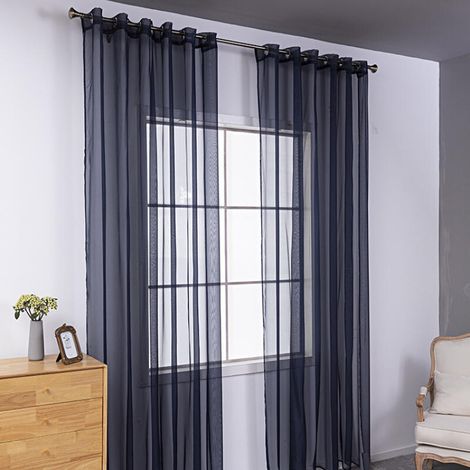 Dos cortinas semitransparentes perforadas, ligeras y transpirables, ideales para decorar dormitorios, salones, etc., de 140 x 230 cm, color azul oscuro. (1/5)