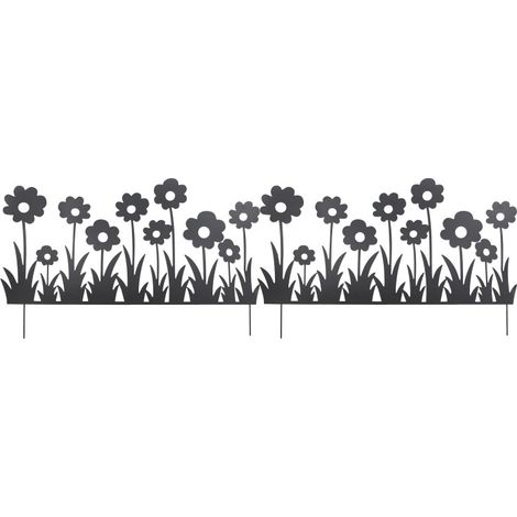 Lot de 2 Bordures Décoratives de Jardin en Métal Noir à Planter 111 x H 65 cm - Motif Fleurs - Livraison gratuite