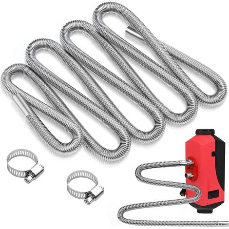 300cm Tuyau D'échappement Flex,25mm Tuyau D'echappement de Voiture,2 Collier de Serrage Tuyau Ajustable en Acier Inoxydable,Tuyau de Chauffage de Voiture (300 CM) (1/5)