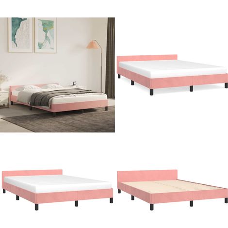 Cadre de lit et tête de lit sans matelas rose 140x200cm velours - Cadre De Lit - Lit Double - Lit Rose - Lit Velours - Meuble Chambre - Home & Living (1/5)