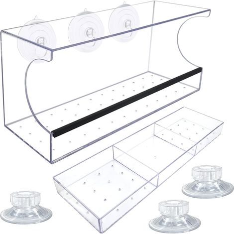 Grande fenêtre Mangeoire à Oiseaux Transparent Mélange Graine Plateau Alimentaire avec Ventouse Trous de Drainage (1/5)