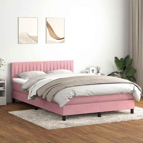 Sommier à lattes de lit avec matelas et LED rose 160x220 cm velours