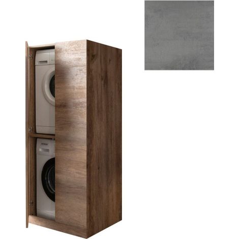Mobile Lavanderia a Colonna per Lavatrice e Asciugatrice con Ante 70x70x174A cm in Nobilitato Unika Grigio Cemento