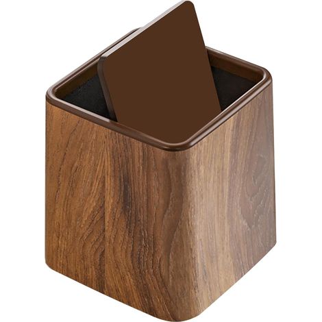 Petite Poubelle De Bureau - 14.7x14.7x15.3cm Imitation Rétro Poubelle En Bois, Avec Couvercle, Conception De Couvercle Poussoir (1/5)