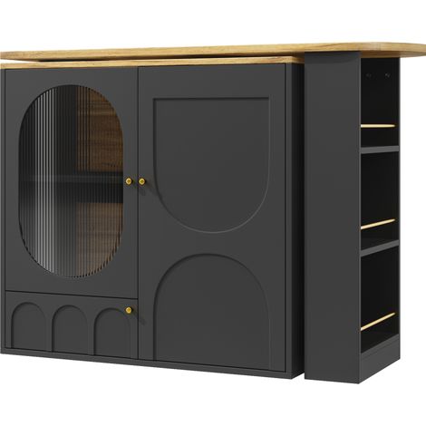 Mueble bar giratorio 360° con almacenaje, isla de cocina de MDF y metal, negro (1/5)