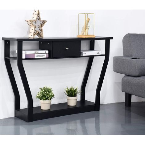 Costway – Table console MDF 120x30x81cm – 1 tiroir et 3 compartiments – Surface imperméable et facile à nettoyer – Pour couloir, salon, entrée (1/5)
