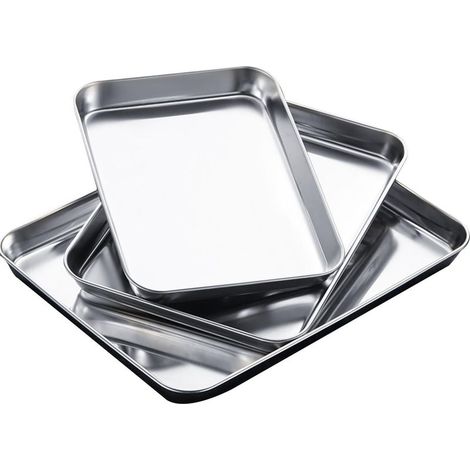 Plat rectangulaire familial en acier inoxydable épais, à fond plat et profond (1/5)