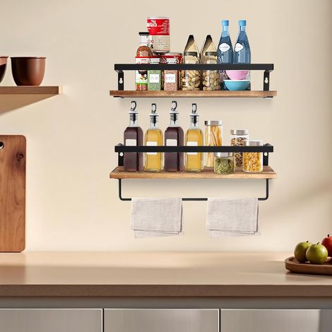 Étagère en bois de style industriel vintage - Étagère murale à 2 niveaux - En métal et bois - Convient pour le salon, la salle à manger, la salle de bain, la cuisine Uvw (1/5)
