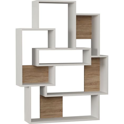 Bibliothèque asymétrique 6 étagères – Structure en mélamine 18 mm – Dimensions L. 101 x l. 22 x H. 132 cm – Style contemporain – Toilinux (1/3)