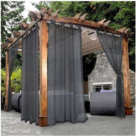 Outdoor Sheer Curtains for Patio, Waterproof - 2 Panels Grommet Top Curtains for Living Room, Bedroom, Porch, Pergola, Cabana, 52 x 84 Inch, Black (1/5)