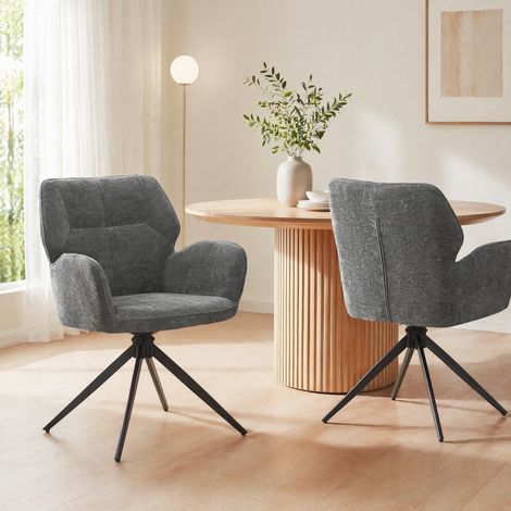 2 sillas de comedor giratorias de chenilla gris oscuro con reposabrazos DESVIAE (1/5)