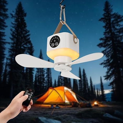 Ventilador De Techo Portátil - 23,5 Cm - Led Ajustable 3 Niveles - 4 Velocidades - Mando A Distancia Con Temporizador - Batería Recargable 7200 Mah - Para Tienda De Campaña Vr Camión Techo Panorámico  (1/5)