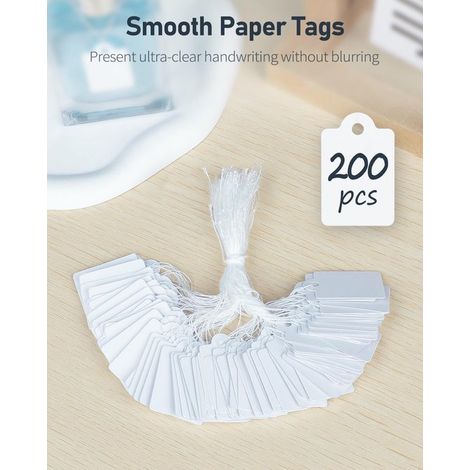 200 etiquetas de precio blancas de 2,5 cm con cordones para colgar, ideales para ropa, joyas, garajes, suministros y regalos (1/5)