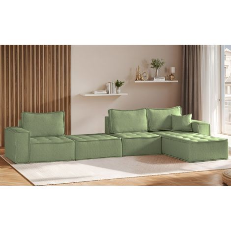 Ecksofa Modulsofa 4-teilig SANDE XL Stoff Alpine Hellgrün Ottomane Rechts (1/5)