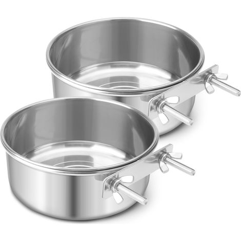 Gamelles pour chiens en acier inoxydable, gamelles suspendues pour nourriture et eau, mangeoire pour cages, pour chiens, chats, lapins, oiseaux et petits animaux (grande taille (2 pièces))