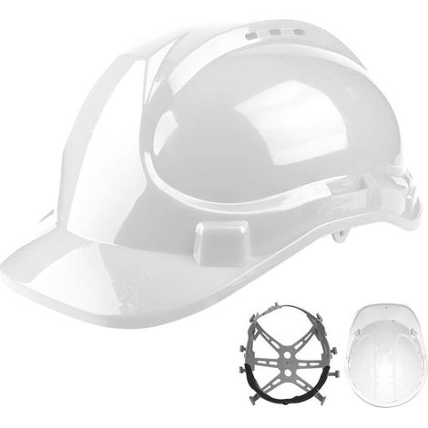 Casque de chantier WADFOW - Blanc, coque en PE, 320 g, suspension à 6 points, mentonnière