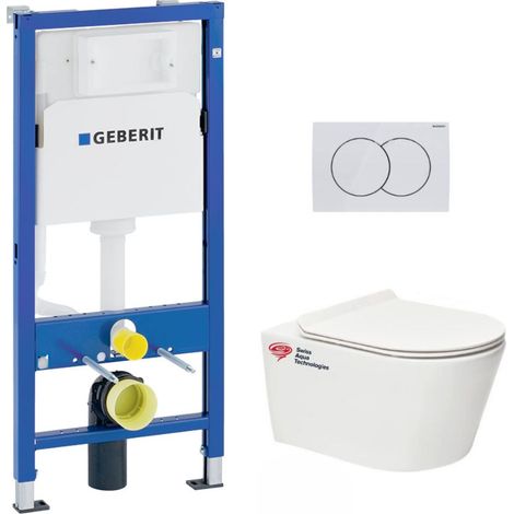 Pacchetto Bati-supporto Geberit 112cm + WC senza flangia SAT Brevis + Sedile ultrapiatto (1/5)