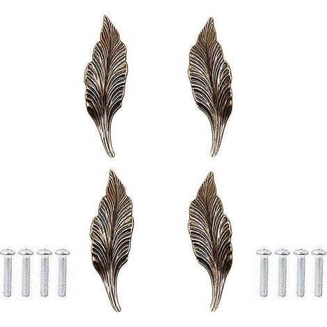 Lot de 4 poignées de tiroir en bronze en forme de feuille allongée pour meubles de cuisine, portes, tiroirs, armoires, commodes, penderies et salles de bain. (1/5)