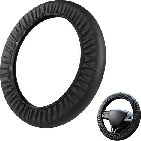 Funda de volante de PVC suave negro, ajuste universal para volantes de 40 cm de diámetro, protector antideslizante para volante, transpirable, fácil de instalar (1 unidad) (1/5)