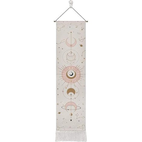 Lntyq Tapisserie Bohème, 32,5 x 130 cm Tapisserie de la Lune, Tapisserie Murale, Phase de Lune et Motif de Constellation, avec Tringle de Suspension, Cordon et Crochet, pour Séjour, Chambre