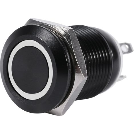 Interrupteur à bouton-poussoir momentané LED 12mm noir - 2A (1/5)